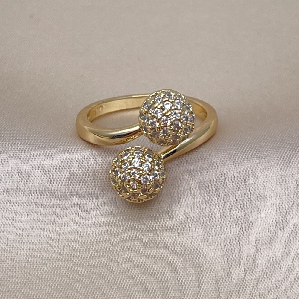 Oro Laminado Multi Stone Ring, Gold Filled Style Ball Design, with White Micro Pave, Polished, Golden Finish