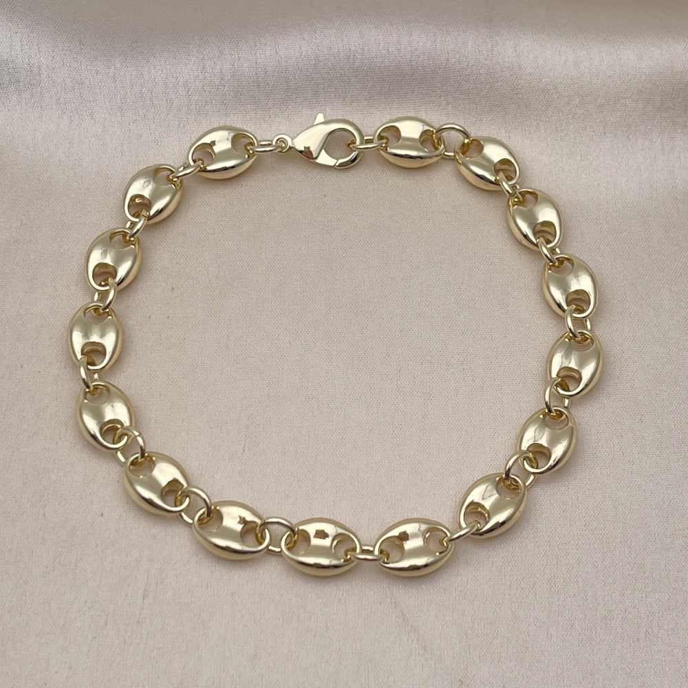 Oro Laminado Fancy Bracelet, Gold Filled Style Puff Mariner Design, Polished, Golden Finish
