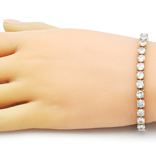 Oro Laminado Tennis Bracelet, Gold Filled Style Cluster Design, with White Cubic Zirconia, Polished, Golden Finish