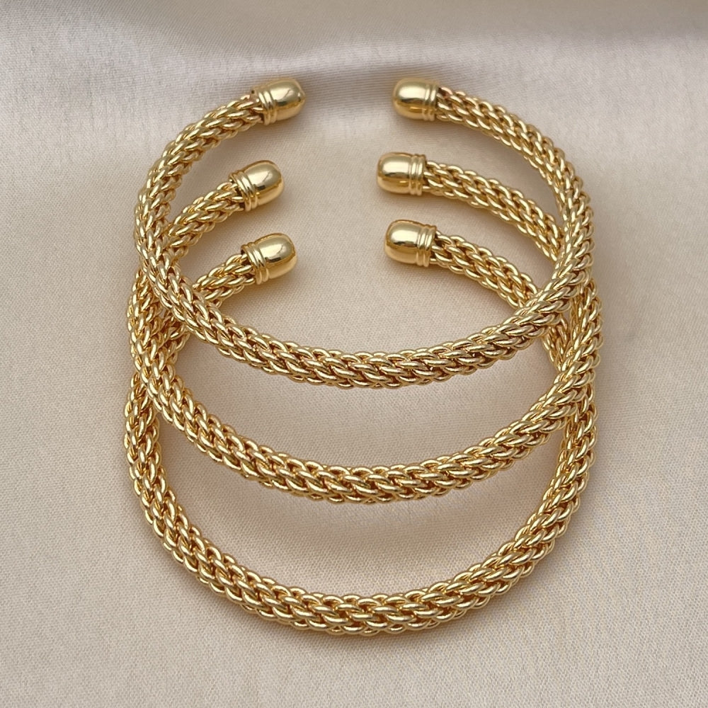 Oro Laminado Trio Bangle, Gold Filled Style Twist and Rope Design, Polished, Golden Finish