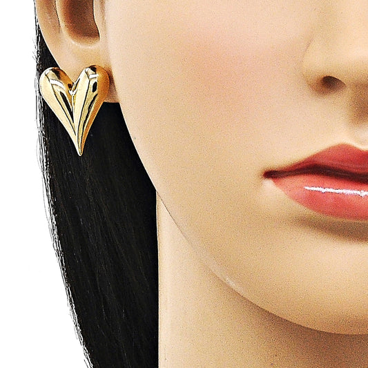 Oro Laminado Stud Earring, Gold Filled Style Heart and Hollow Design, Polished, Golden Finish