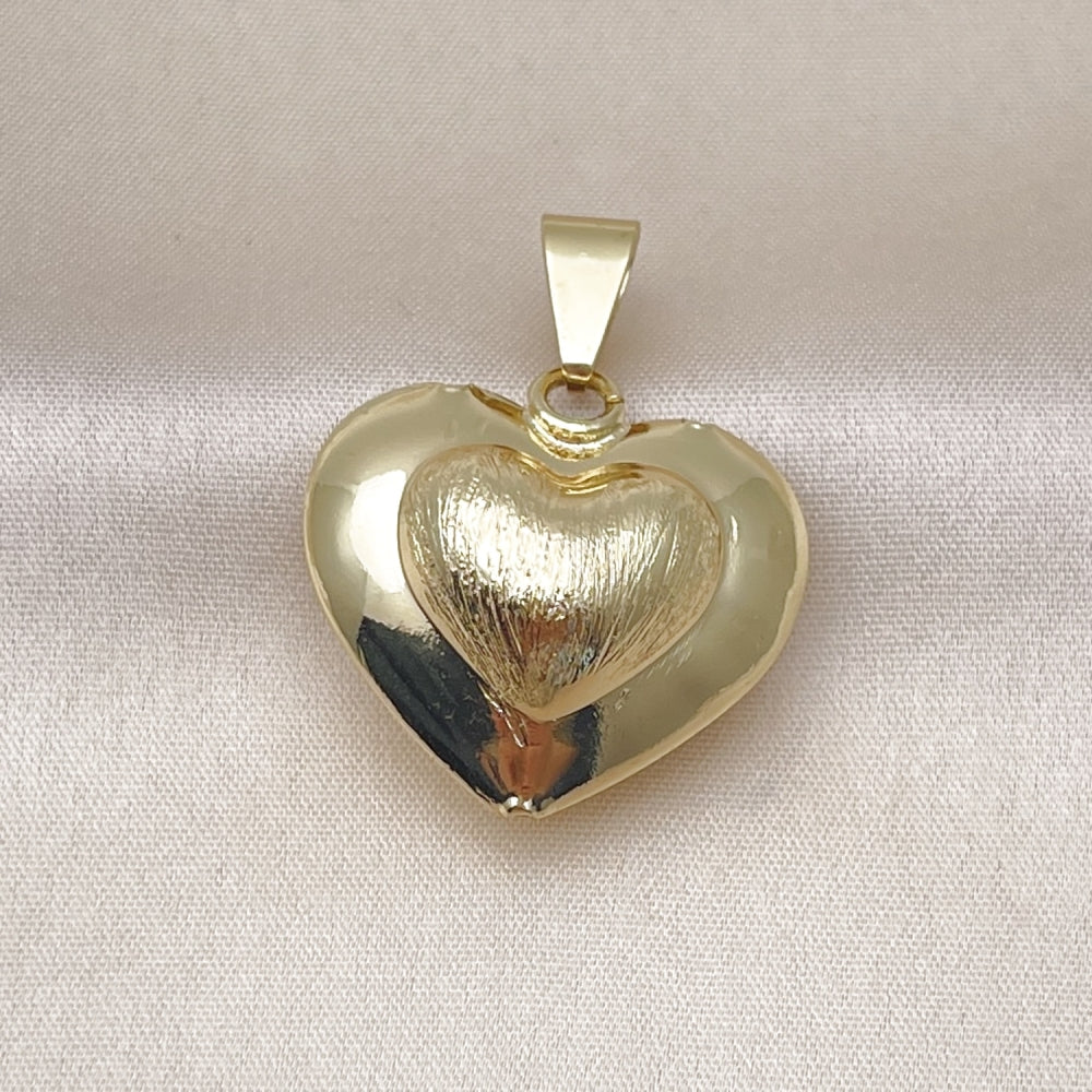 Oro Laminado Fancy Pendant, Gold Filled Style Heart and Hollow Design, Brushed Finish, Golden Finish