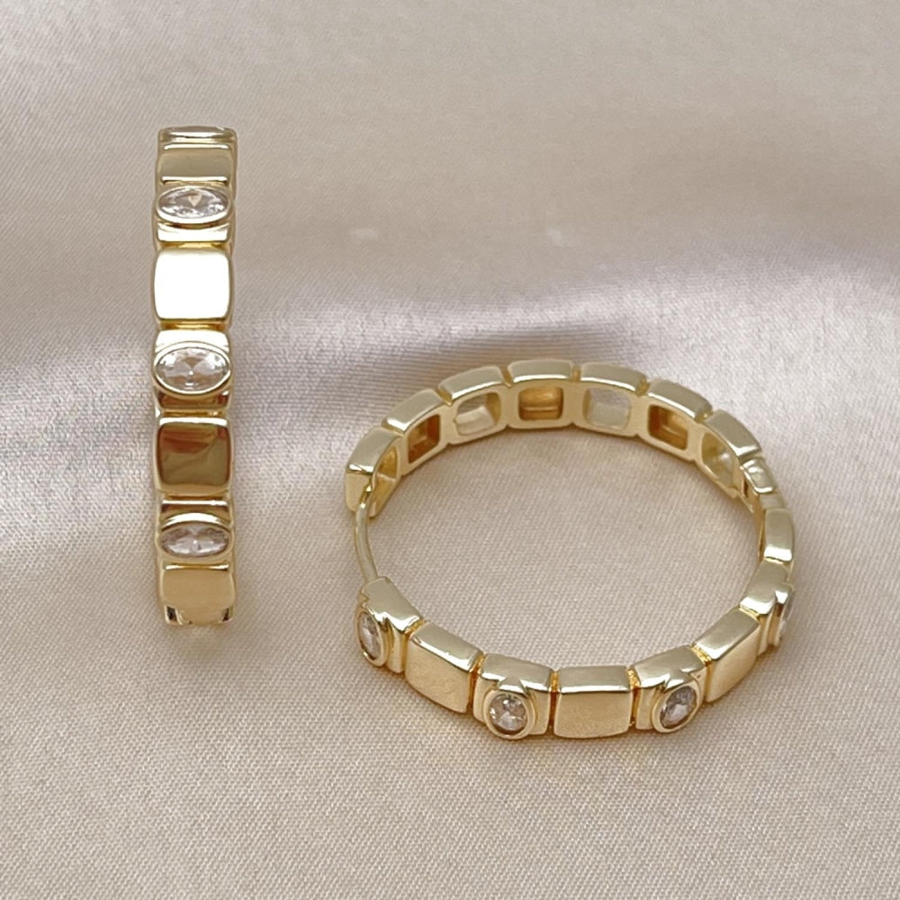 Oro Laminado Huggie Hoop, Gold Filled Style with White Cubic Zirconia, Polished, Golden Finish