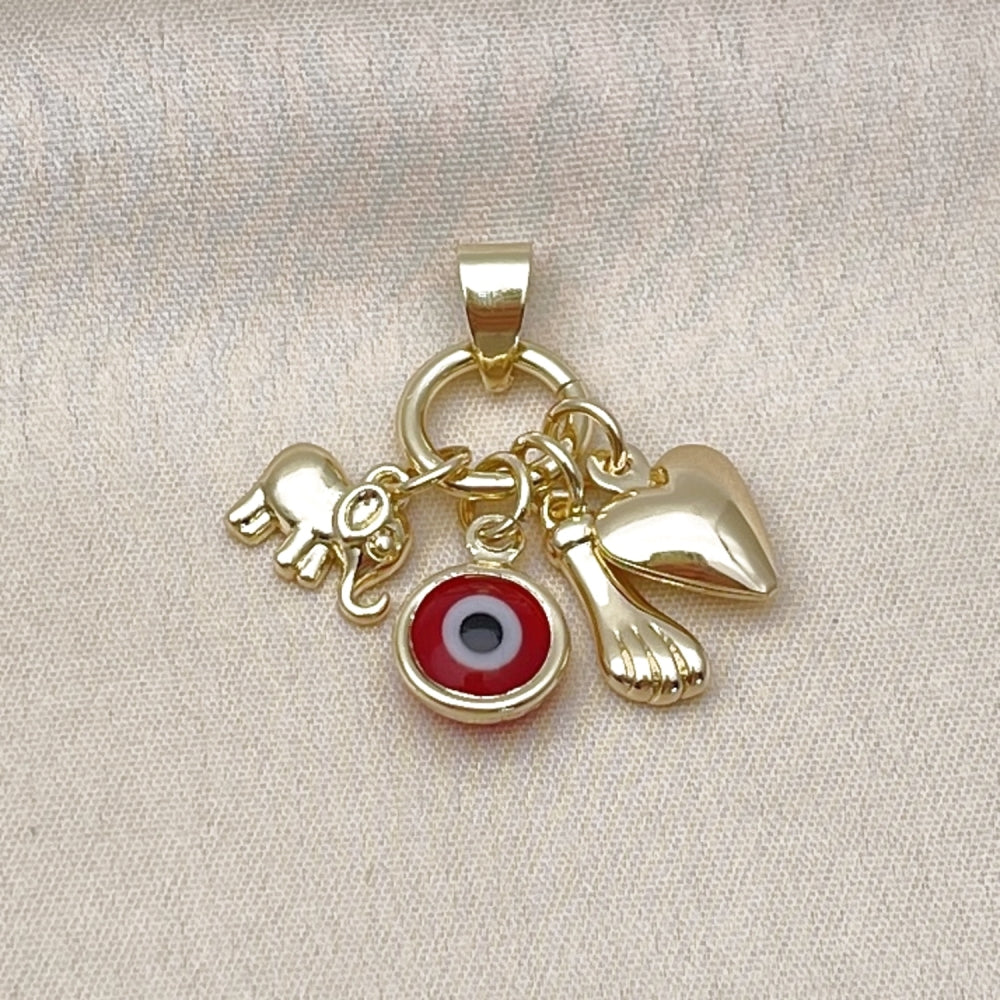 Oro Laminado Fancy Pendant, Gold Filled Style Heart and Hand Design, with Garnet Crystal, Polished, Golden Finish