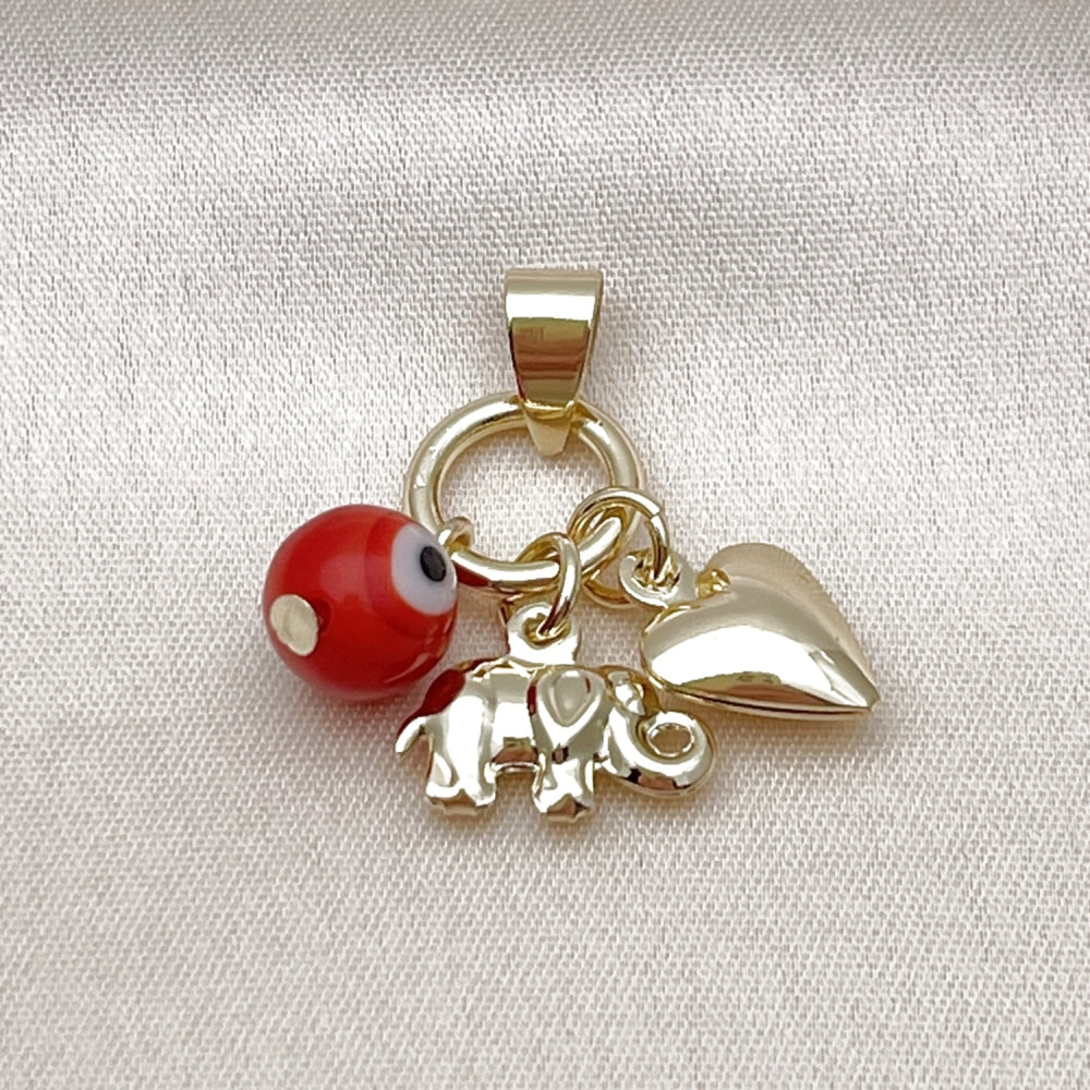 Oro Laminado Religious Pendant, Gold Filled Style Evil Eye and Heart Design, with Garnet Crystal, Polished, Golden Finish