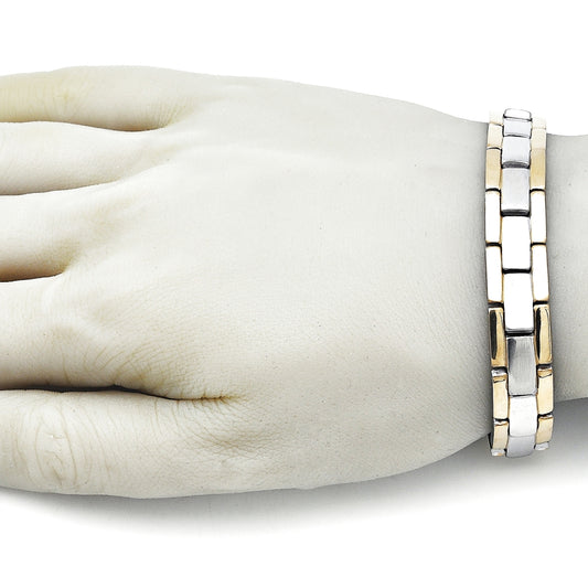 Stainless Steel Solid Bracelet, Polished, Two Tone