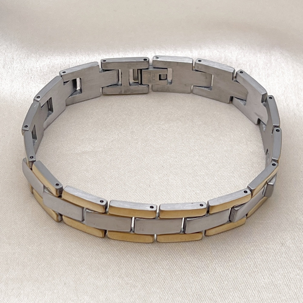 Stainless Steel Solid Bracelet, Polished, Two Tone