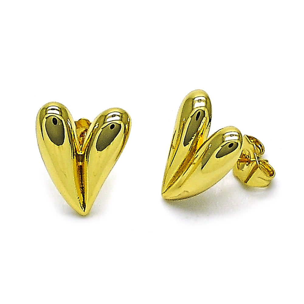 Oro Laminado Stud Earring, Gold Filled Style Heart Design, Polished, Golden Finish
