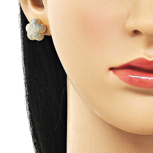 Oro Laminado Stud Earring, Gold Filled Style Flower Design, Matte Finish, Golden Finish