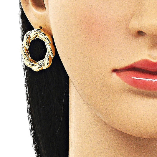 Oro Laminado Stud Earring, Gold Filled Style Hollow and Twist Design, Polished, Golden Finish