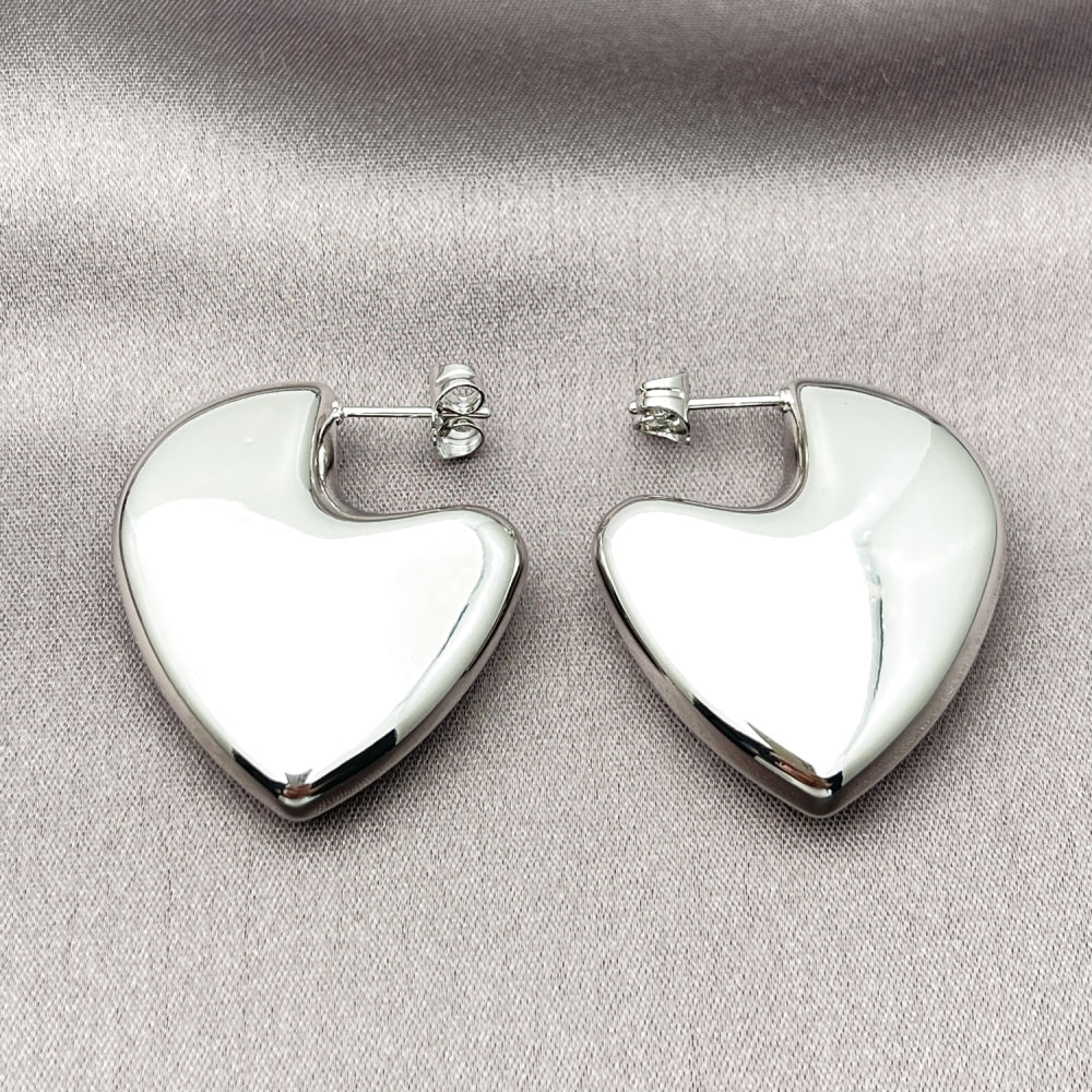 Rhodium Gold Filled Stud Earring, Heart and Hollow Design, Polished, Rhodium Finish