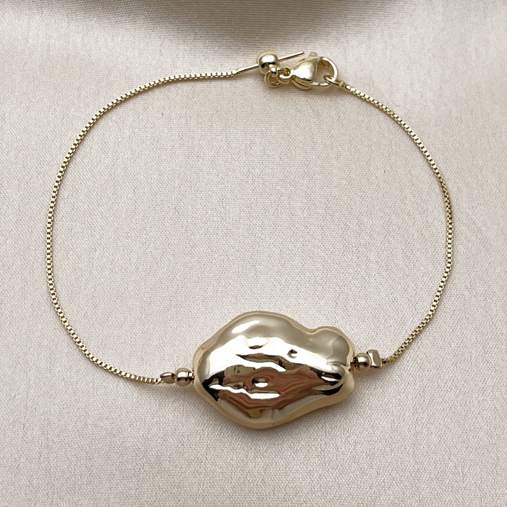 Oro Laminado Fancy Bracelet, Gold Filled Style Box Design, Polished, Golden Finish