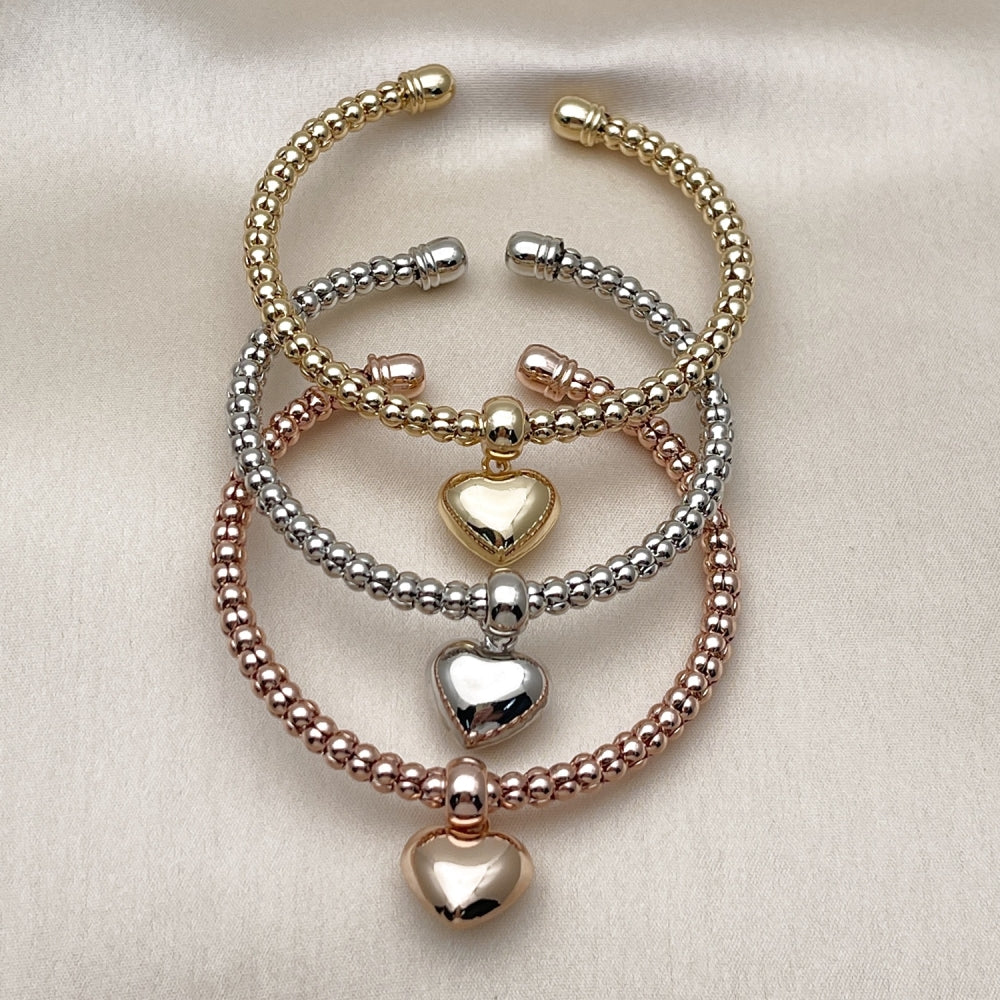 Oro Laminado Trio Bangle, Gold Filled Style Heart Design, Polished, Tricolor