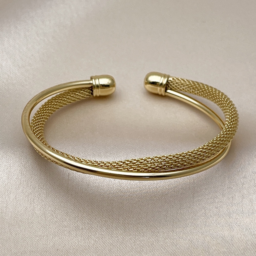 Oro Laminado Individual Bangle, Gold Filled Style Filigree Design, Polished, Golden Finish