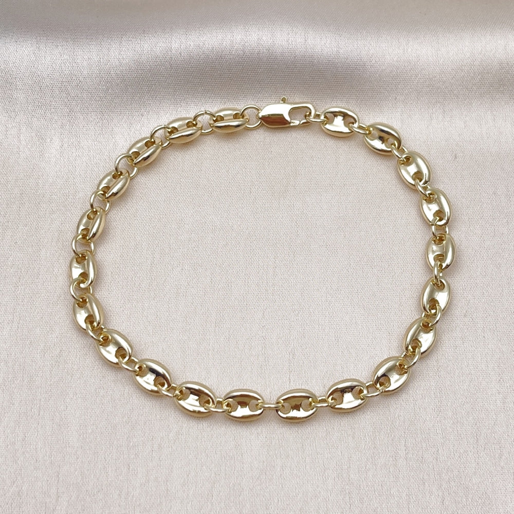 Oro Laminado Fancy Bracelet, Gold Filled Style Puff Mariner Design, Polished, Golden Finish