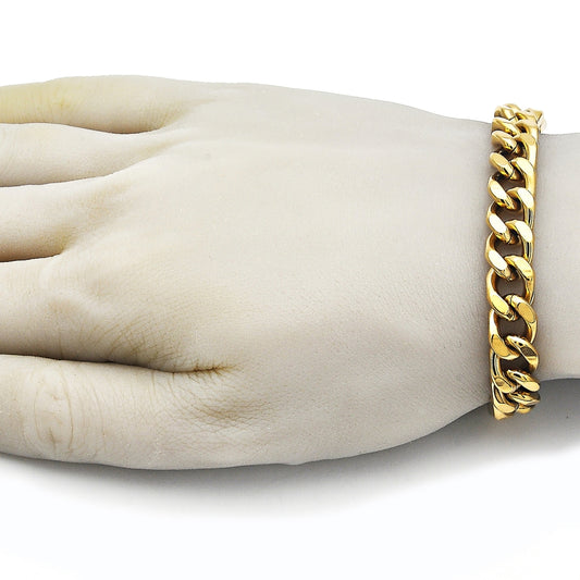 Stainless Steel Basic Bracelet, Miami Cuban Design, Polished, Golden Finish