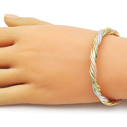 Oro Laminado Individual Bangle, Gold Filled Style Twist and Hollow Design, Polished, Tricolor