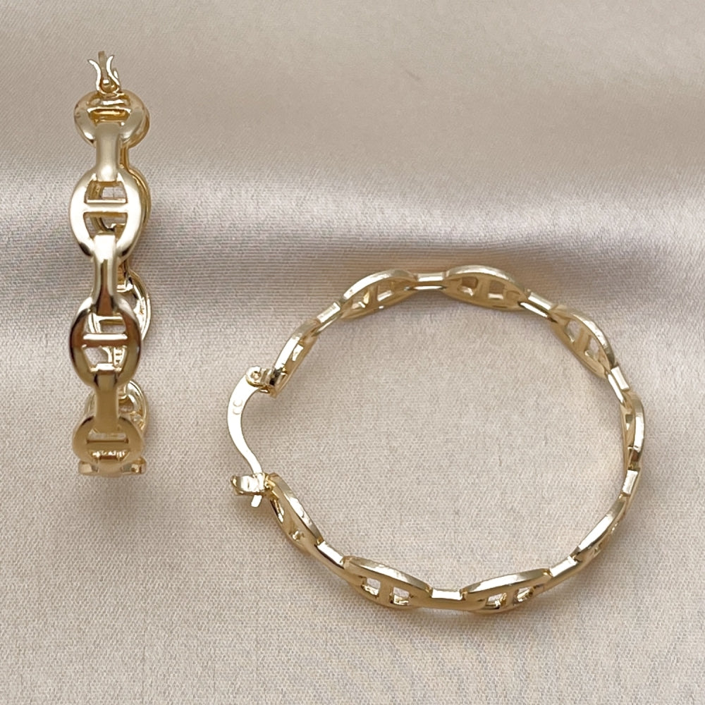 Oro Laminado Medium Hoop, Gold Filled Style Puff Mariner Design, Polished, Golden Finish