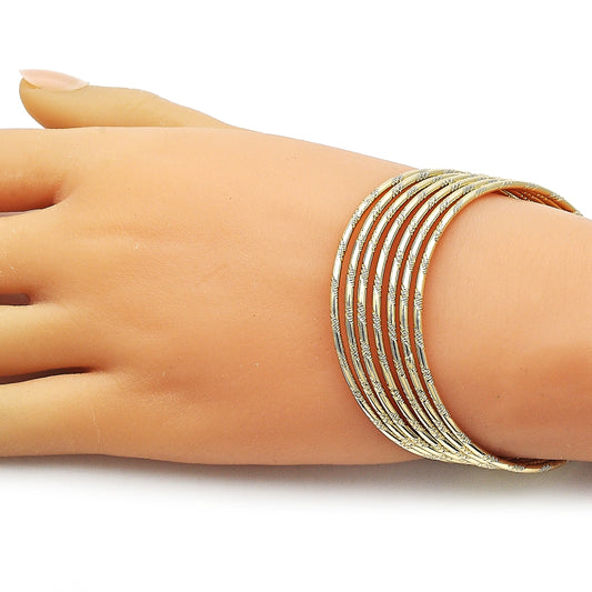 Oro Laminado Semanario Bangle, Gold Filled Style Diamond Cutting Finish, Golden Finish