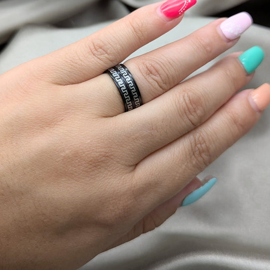 Stainless Steel Mens Ring, Black Polished, Black Rhodium Finish