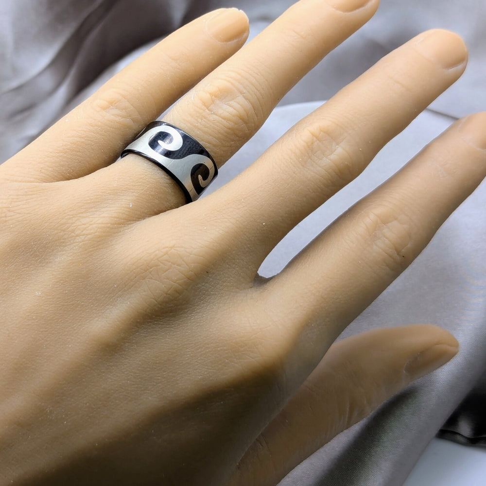 Stainless Steel Mens Ring, Polished, Black Rhodium Finish