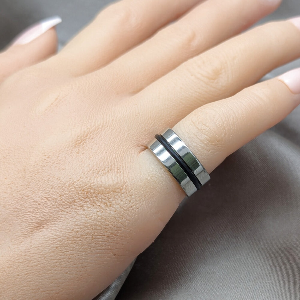 Stainless Steel Mens Ring, Double and Dolphin Design, Matte Finish, Steel Finish