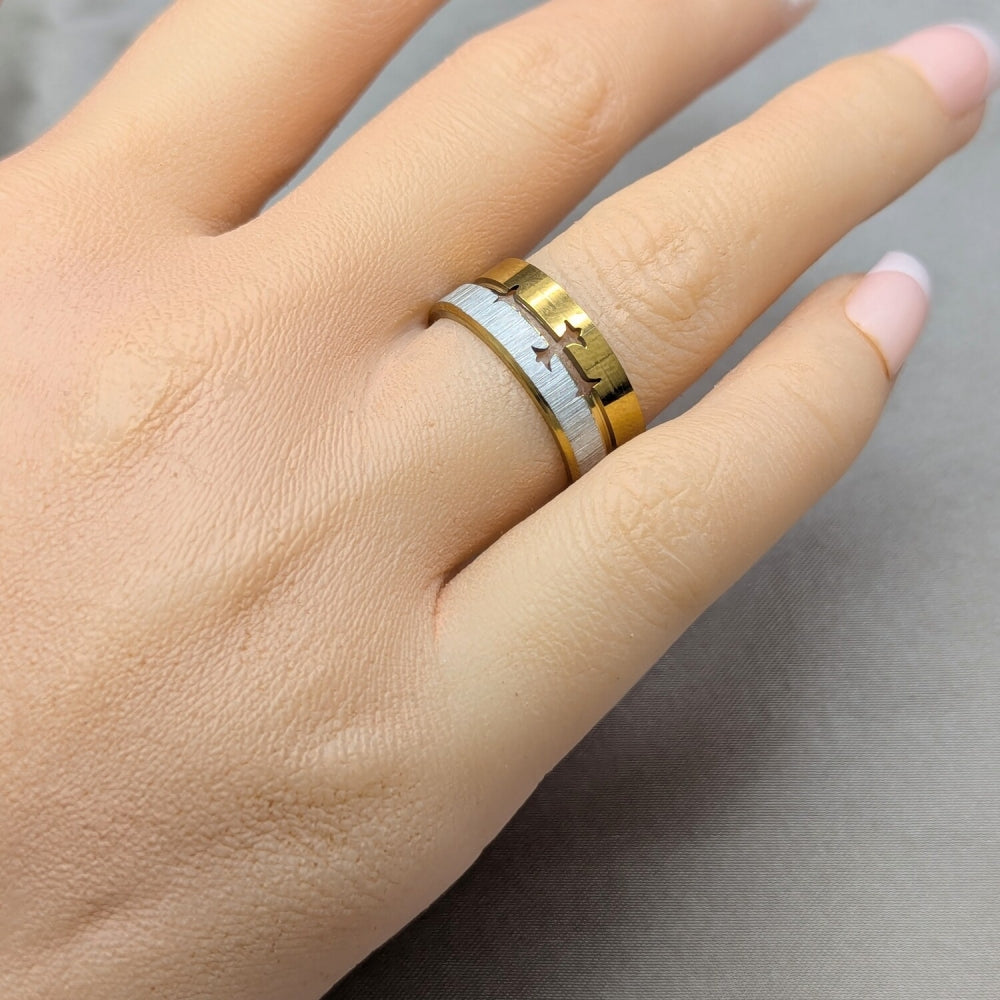 Stainless Steel Mens Ring, Polished, Two Tone
