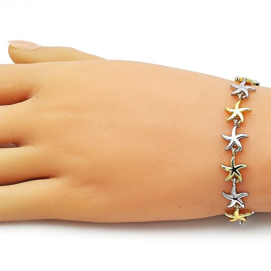 Oro Laminado Tennis Bracelet, Gold Filled Style Star Design, Polished, Two Tone