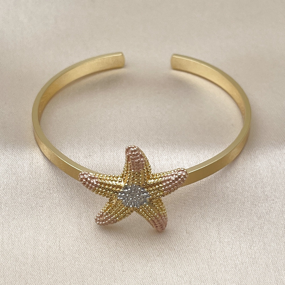 Oro Laminado Individual Bangle, Gold Filled Style Star Design, Matte Finish, Tricolor