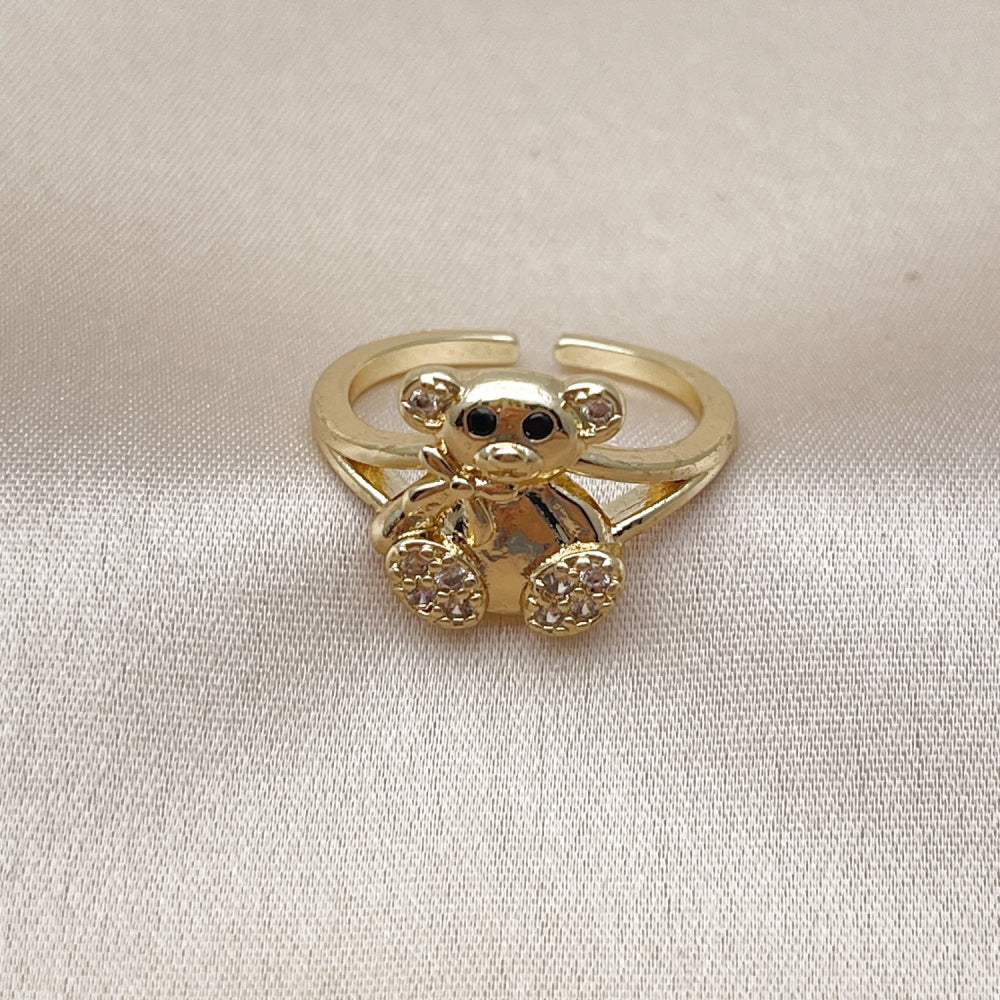 Oro Laminado Multi Stone Ring, Gold Filled Style Teddy Bear Design, with White Cubic Zirconia, Polished, Golden Finish