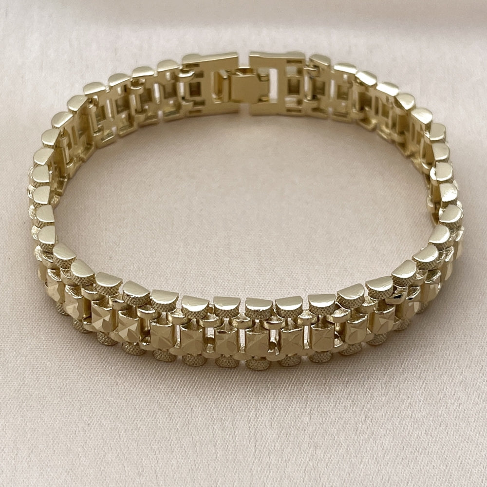 Oro Laminado Solid Bracelet, Gold Filled Style Diamond Cutting Finish, Golden Finish