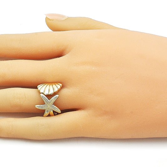 Oro Laminado Elegant Ring, Gold Filled Style Shell and Star Design, Polished, Golden Finish