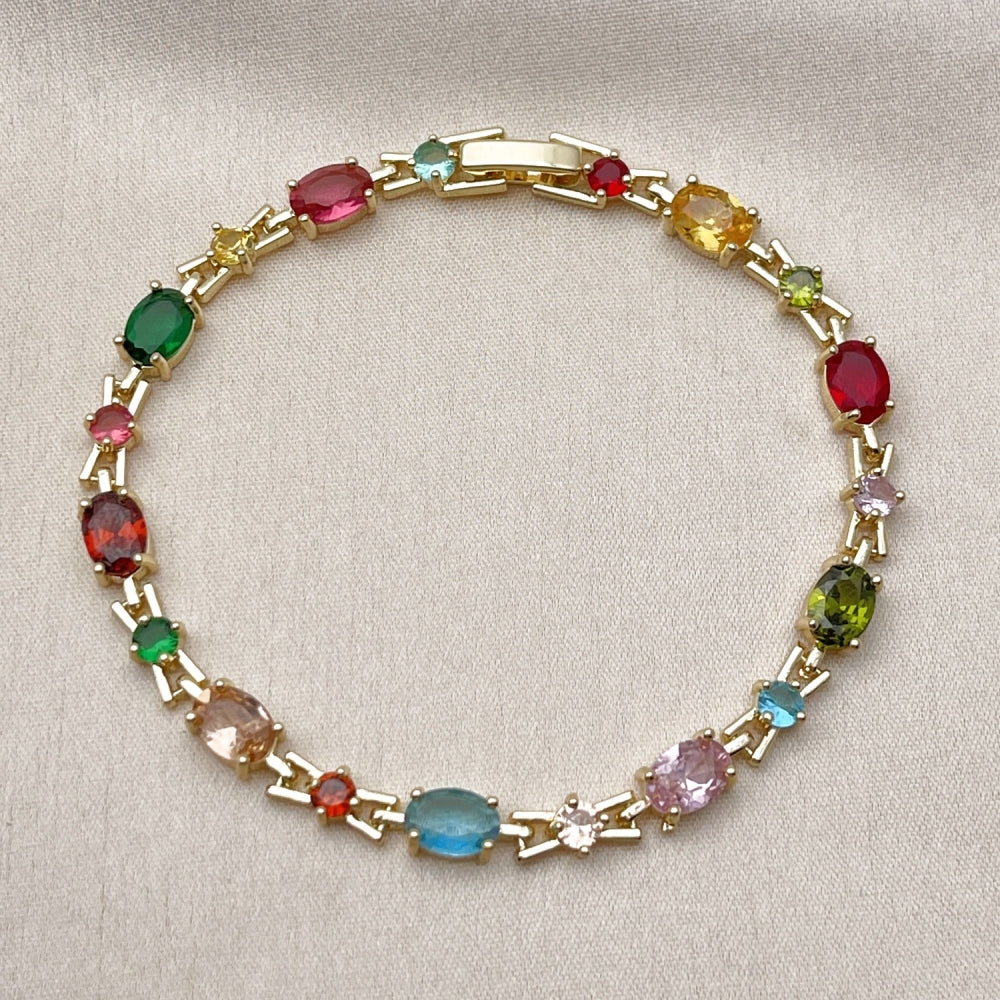 Oro Laminado Tennis Bracelet, Gold Filled Style with Multicolor Cubic Zirconia, Polished, Golden Finish