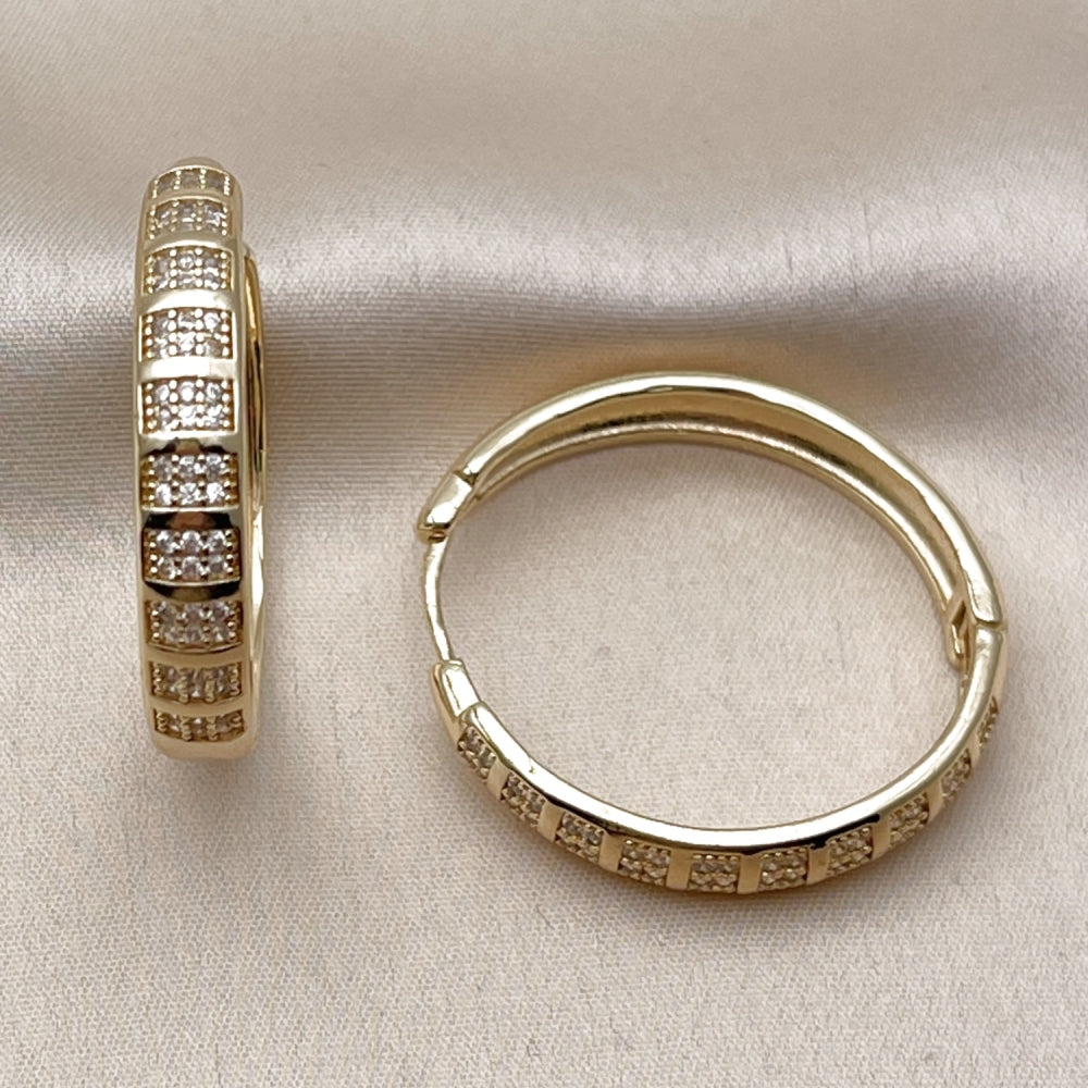 Oro Laminado Huggie Hoop, Gold Filled Style with White Micro Pave, Polished, Golden Finish