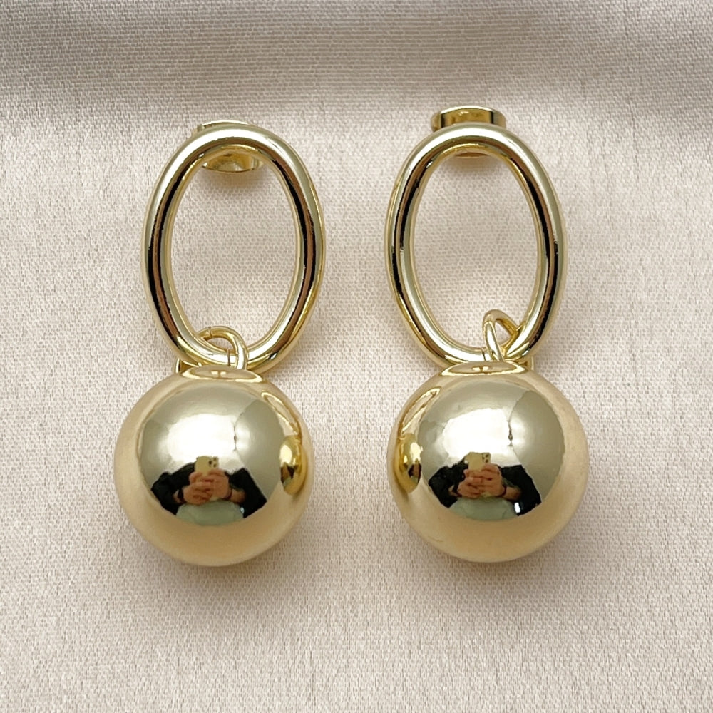 Oro Laminado Dangle Earring, Gold Filled Style Ball Design, Polished, Golden Finish