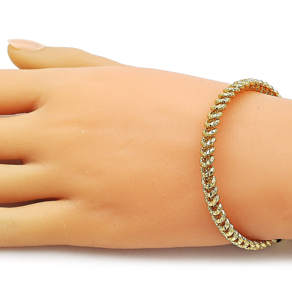 Oro Laminado Individual Bangle, Gold Filled Style Twist Design, Diamond Cutting Finish, Golden Finish