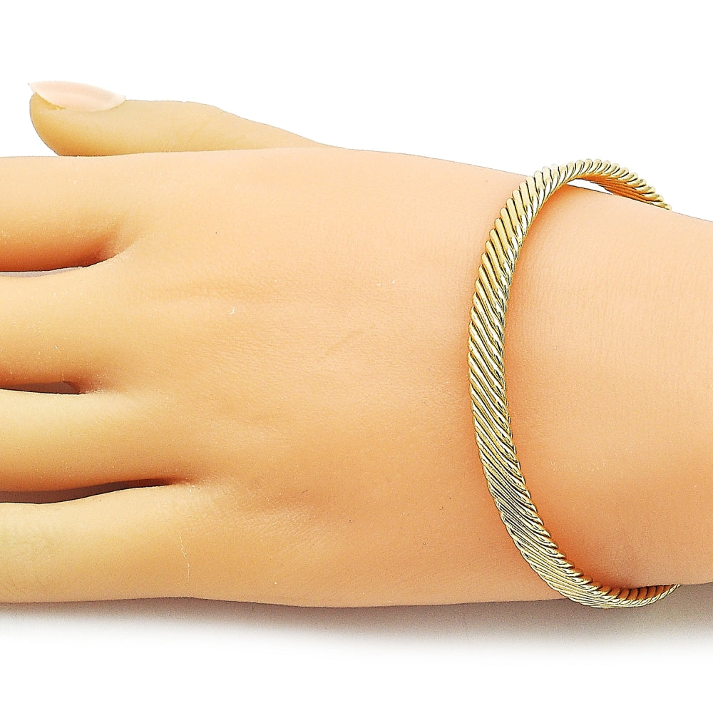 Oro Laminado Individual Bangle, Gold Filled Style Twist Design, Polished, Golden Finish