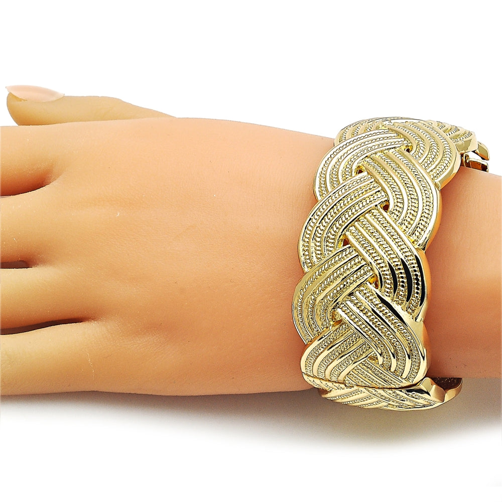 Oro Laminado Individual Bangle, Gold Filled Style Twist Design, Diamond Cutting Finish, Golden Finish
