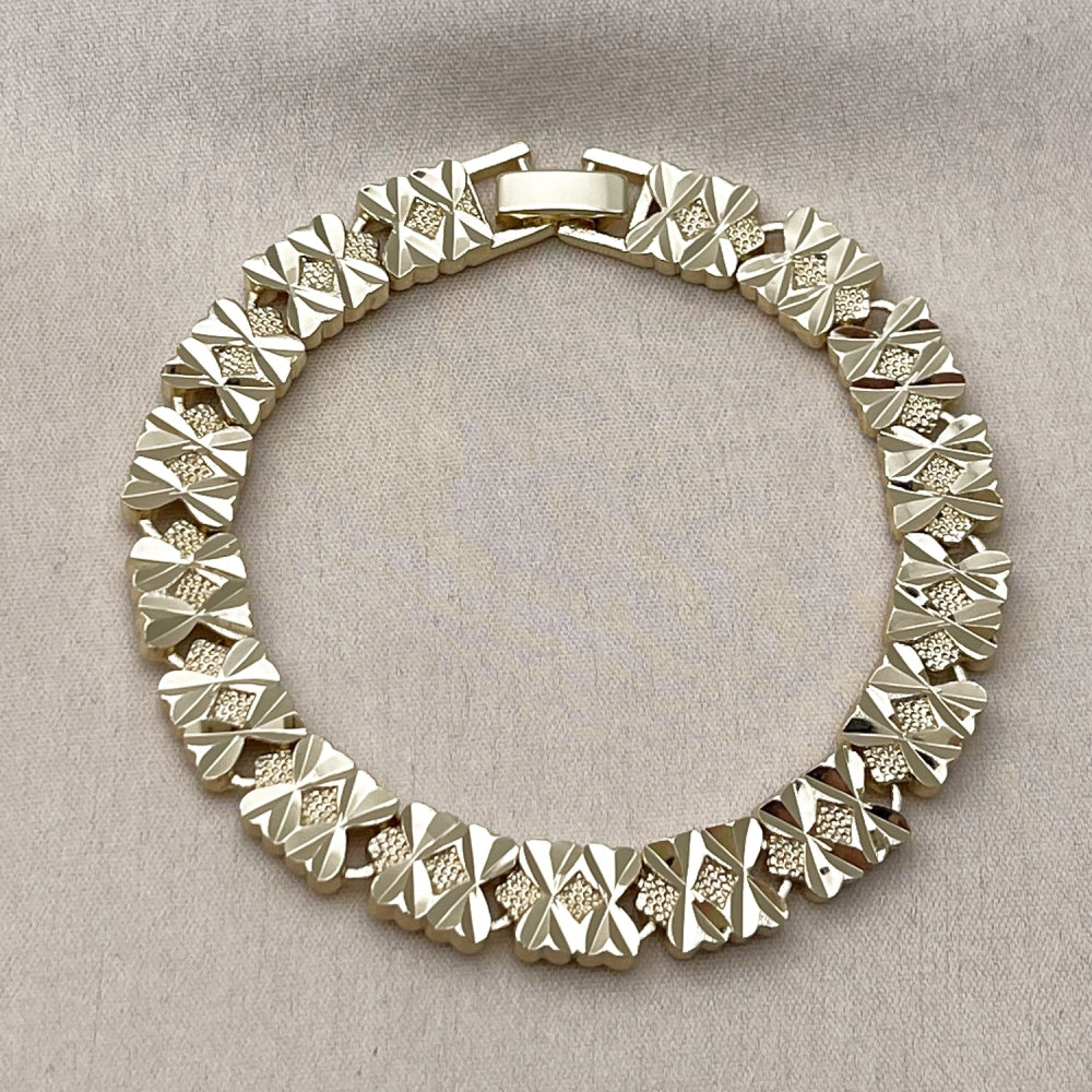 Oro Laminado Solid Bracelet, Gold Filled Style Heart Design, Diamond Cutting Finish, Golden Finish