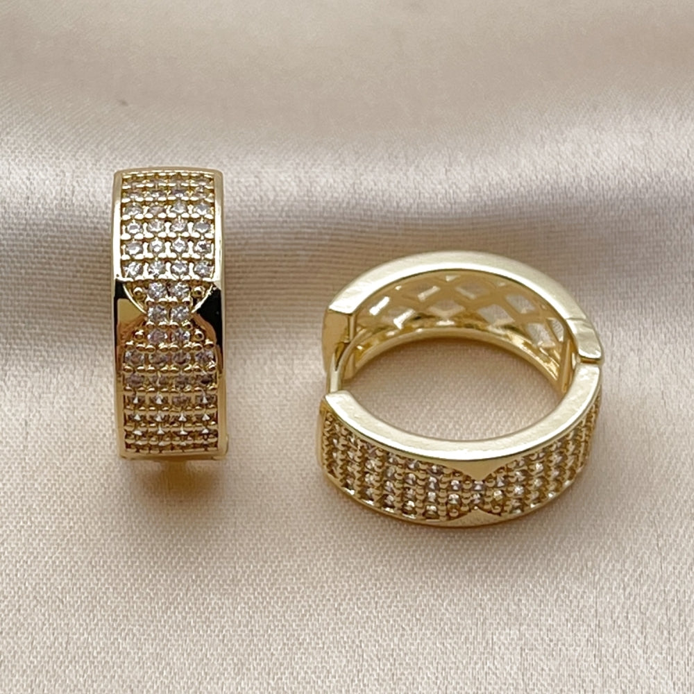 Oro Laminado Huggie Hoop, Gold Filled Style with White Micro Pave, Polished, Golden Finish