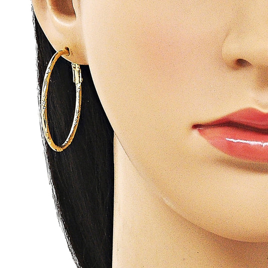 Oro Laminado Medium Hoop, Gold Filled Style Diamond Cutting Finish, Golden Finish