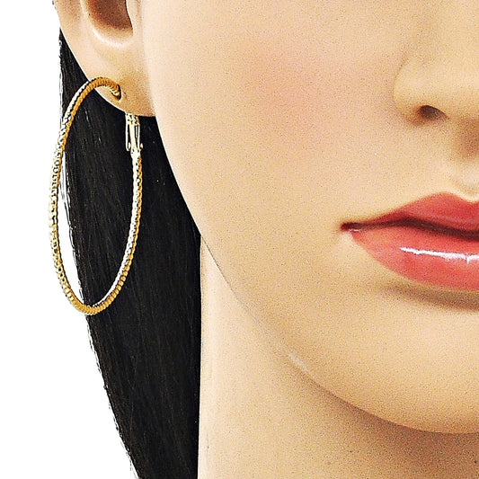 Oro Laminado Large Hoop, Gold Filled Style Diamond Cutting Finish, Golden Finish
