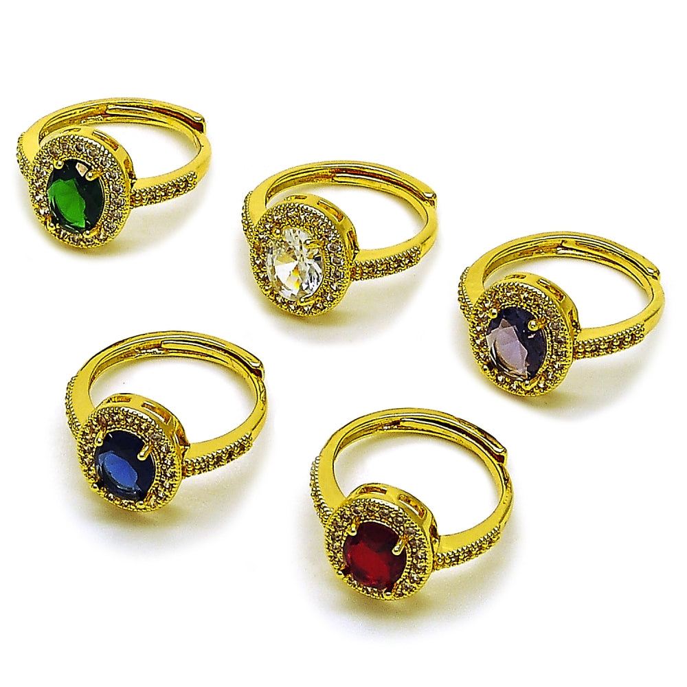 Oro Laminado Multi Stone Ring, Gold Filled Style Cluster Design, with Green and White Cubic Zirconia, Polished, Golden Finish