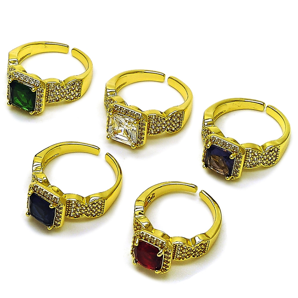 Oro Laminado Multi Stone Ring, Gold Filled Style Cluster Design, with Green and White Cubic Zirconia, Polished, Golden Finish