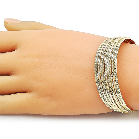 Oro Laminado Individual Bangle, Gold Filled Style Twist Design, Diamond Cutting Finish, Golden Finish