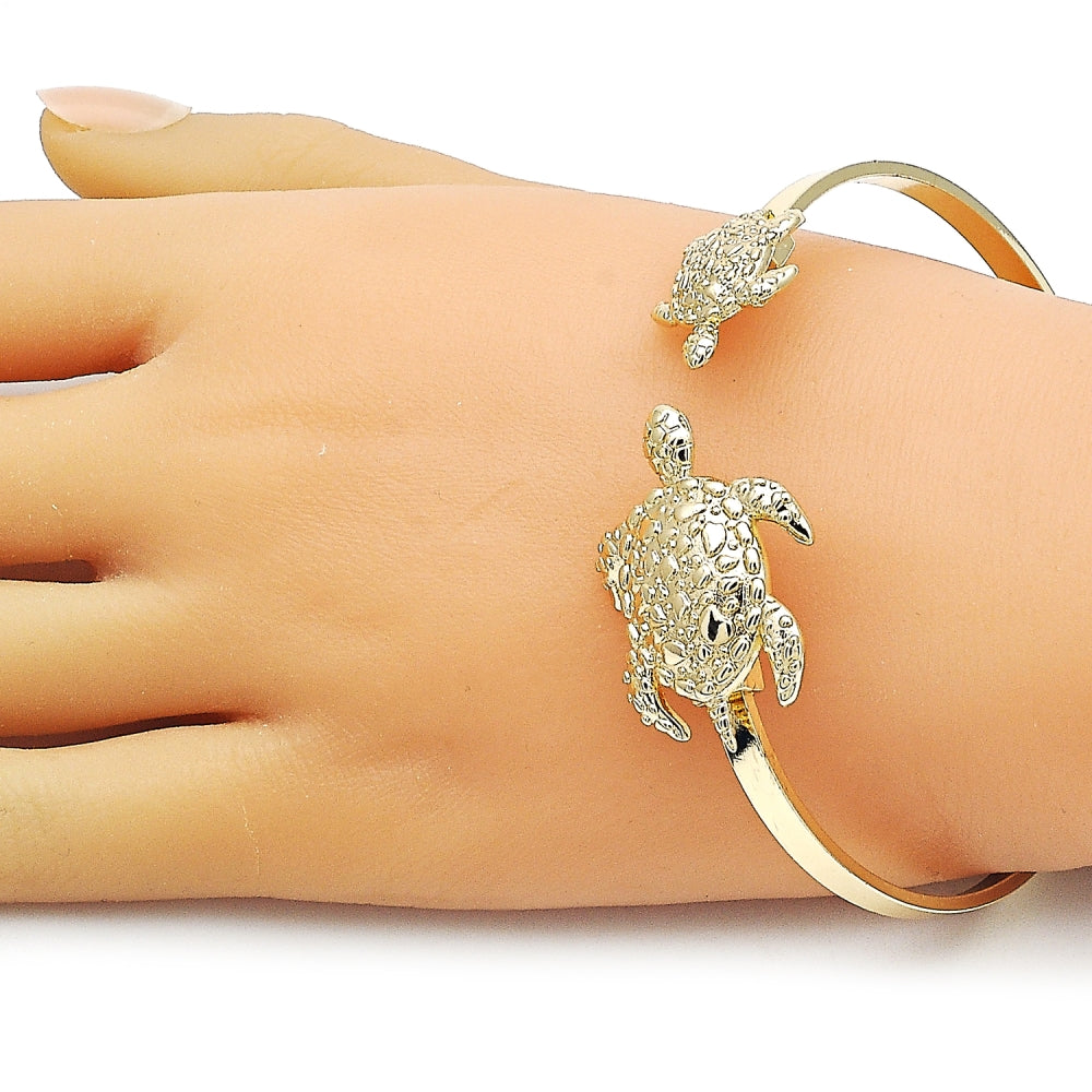 Oro Laminado Individual Bangle, Gold Filled Style Turtle Design, Polished, Golden Finish