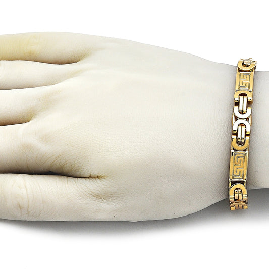 Stainless Steel Fancy Bracelet, Greek Key Design, Polished, Golden Finish