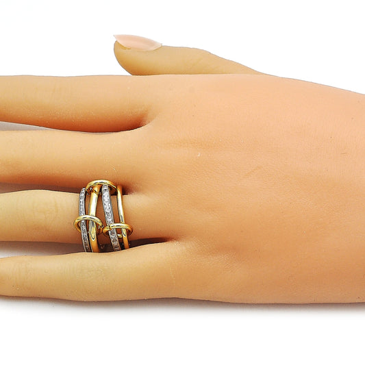 Oro Laminado Multi Stone Ring, Gold Filled Style Baguette Design, with White Cubic Zirconia, Polished, Two Tone