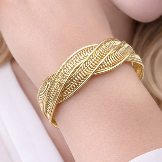 Oro Laminado Individual Bangle, Gold Filled Style Twist Design, Polished, Golden Finish