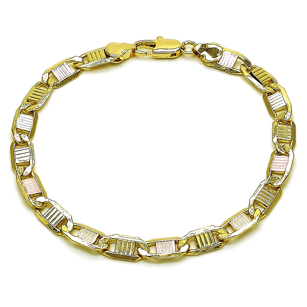 Oro Laminado Basic Bracelet, Gold Filled Style Mariner Design, Diamond Cutting Finish, Tricolor